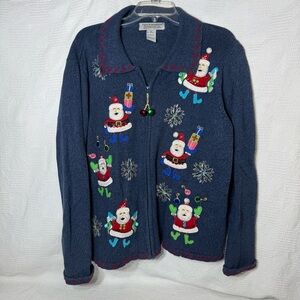 VTG Santa Knit Sweater Bells Tiara International Christmas Collection Women’s Xl